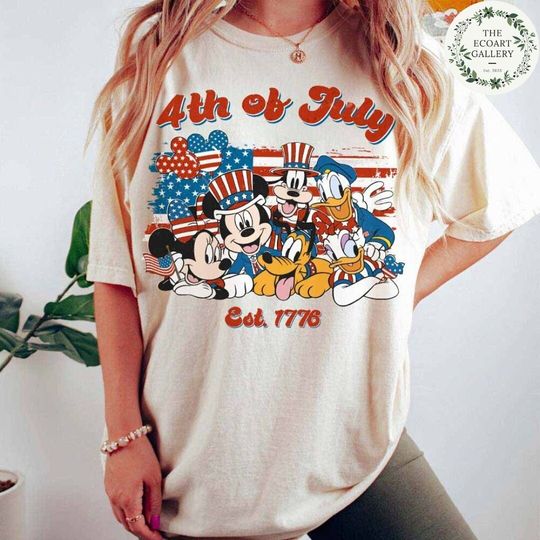 Vintage Mickey and Friends USA Flag Disney 4th of July Est 1776 Shirt, WDW Disneyland Family American Patriotic, Happy Independence Day 2024