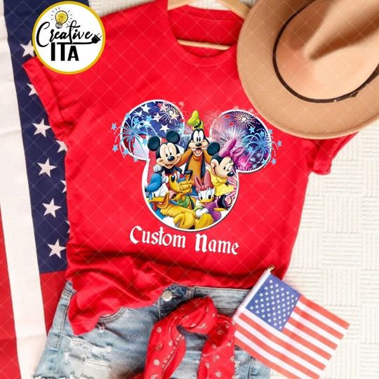 Personalized Disney Mickey Minnie & friends Happy 4th of July T-shirt