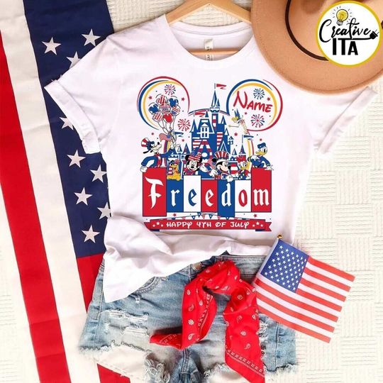 Personalized Mickey and Friends Freedom Disney Castle Happy 4th of July Shirt