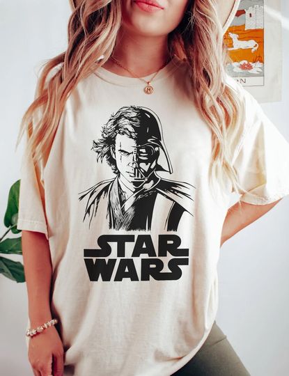 Vintage Disney Star Wars Anakin Skywalker & Darth Vader Half Face Portrait Shirt