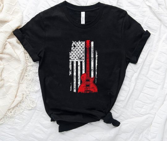 America Guitarist Music Usa Flag Guitar T-shirt
