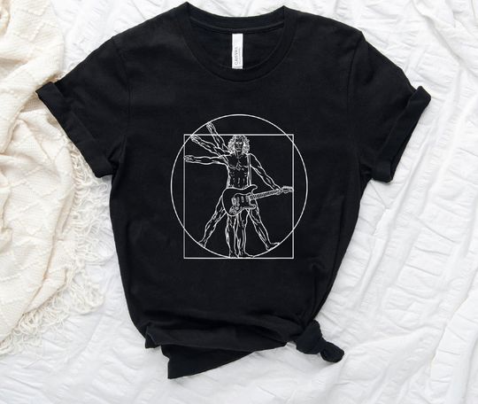 Vitruvian Man, Music Electric Guitar Rock Music Da Vinci T-shirt