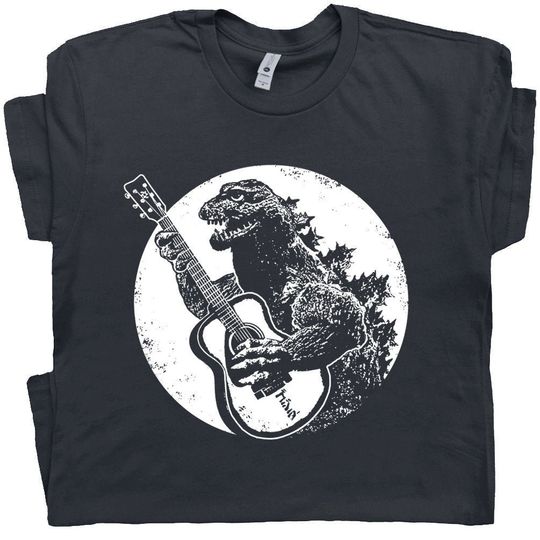 Guitar T Shirt Funny Vintage Guitar Shirt Dinosaur Playing Guitar Cool 90s Graphic Tee Acoustic Electric Bass Player For Men Women Rock Band