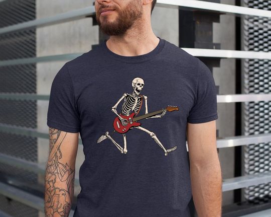 Skeleton Playing Guitar Shirt, Halloween, Men's Skeleton Playing Guitar Shirt, Music Tee, Men's Graphic Shirt, Skeleton Playing Guitar Tee