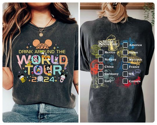 Epcot World Tour 2024 Shirt, Drink Around The World Tour Shirt, Epcot World Showcase, Mickey And Friends Shirt, Epcot Drinking Team Shirt
