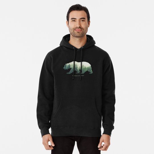 Preserve & Protect Nature Double Exposure Bear Silhouette Trees Pullover Hoodie