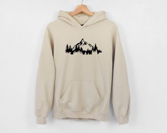 Mountain Trees View Hoodie, Mountain Hoodie, Adventure Gift, Camp Lover Gift
