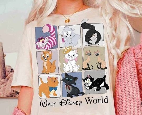 Retro Disney Cats Lover All Characters Shirt, Walt Disney Cat World T-shirt