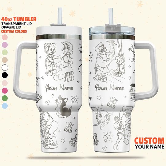 Custom Disney Father Day Pinocchio and Geppetto Tumbler