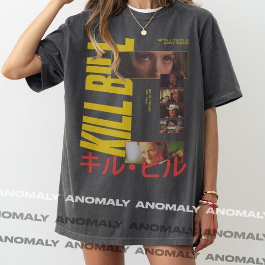 Kill Bill T-Shirt, Unisex Vintage Quentin Tarantino Movie Streetwear Shirt, Retro Uma Thurman Japanese Film Poster Text Tee for Dad
