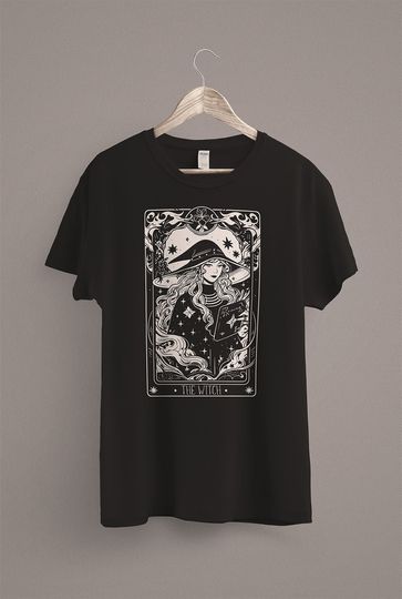 Tarot Card The Witch T-Shirt | Witchy Clothing | Dark Academia | Wiccan Wicca Clothes | Goblincore | Green Witch Aesthetic Shirt