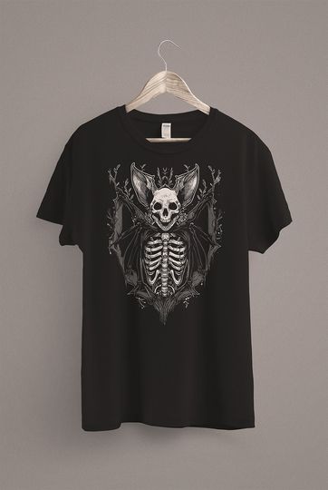 Bat Skeleton T-Shirt | Dark Cottagecore Clothing | Dark Academia Aesthetic | Goblincore Shirt | Witchy Apparel | Goth Tee | Scary Halloween