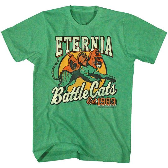 Eternia Battle Cats 1983 Men's T-Shirt He-Man Masters of the Universe Green Graphic Tee Cringer Hero Sidekick Vintage 80s Cartoon TV