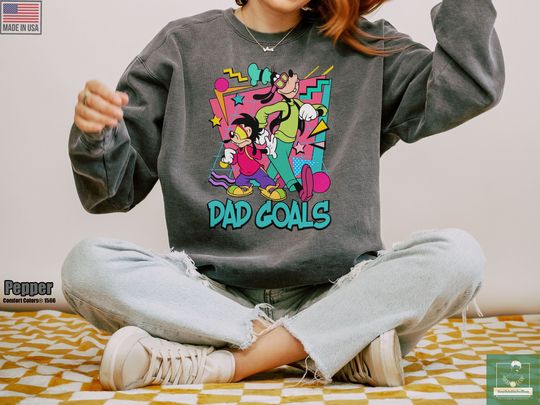 Retro 90s Goofy and Max Dad Goals Comfort Colors Sweatshirt