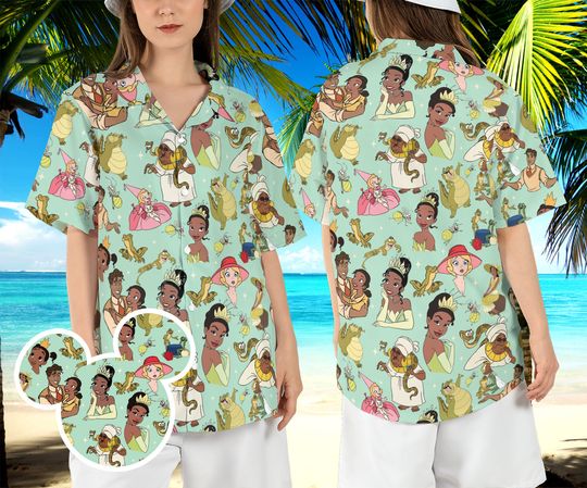 Princess and the Frog Hawaiian Shirt, Princess Tiana Hawaii Shirt, Disneyland Beach Aloha Shirt, Theme Park Inspired Button Shirt