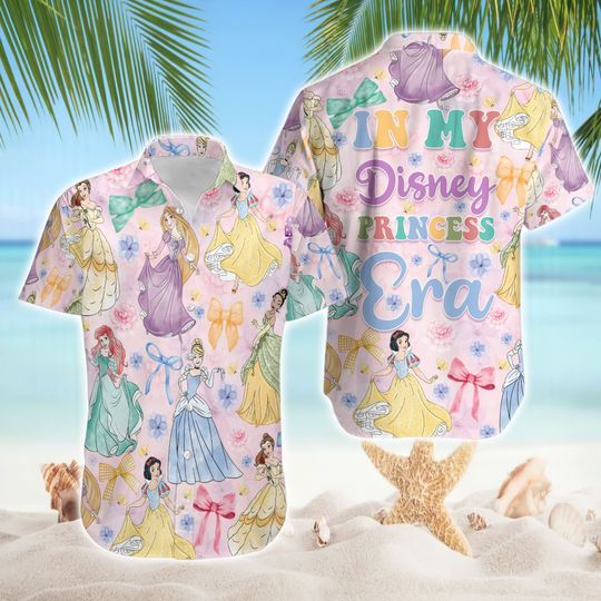 Disneyworld Princess Coquette Bows Hawaiian Shirt | In My Princess Era Hawaii Shirt | Snow White Aurora Ariel Princess Shirt