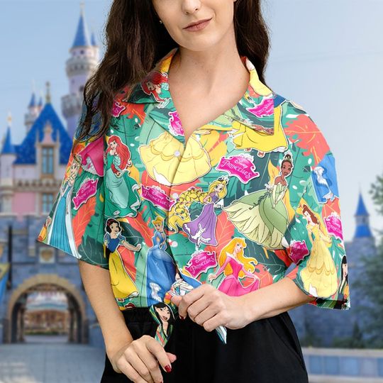 Colorful Princess Characters Hawaiian Shirt, Multiple Princess Aloha Shirts, Princess Theme Button Up Shirt, Snow Princess Hawaii Shirt