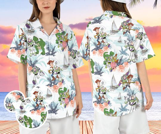 Pixar Toy Story Beach Hawaiian Shirt, Buzz Lightyear Summer Hawaii Shirt, Disneyland Palm Tree Aloha Shirt