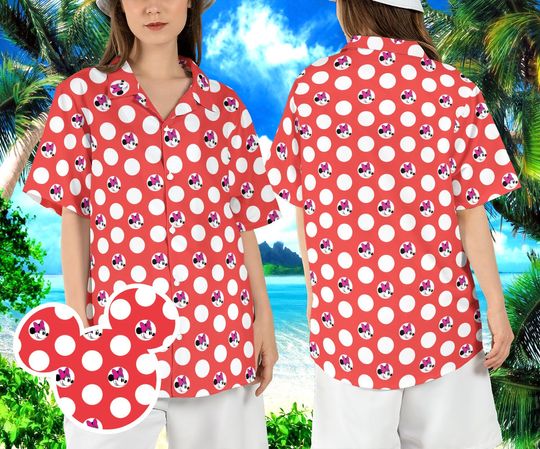 Minnie Polka Dots Hawaiian Shirt, Minnie Mouse Summer Vacation Hawaii Shirt, Disneyland Beach Aloha Shirt
