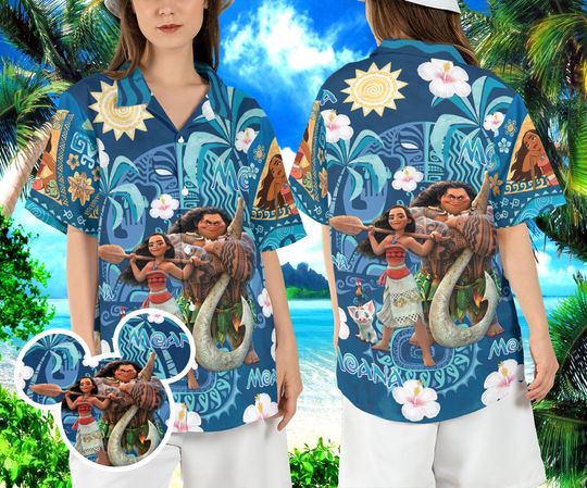 Moana Summer Hawaiian Shirt, Moana Maui Hibiscus Hawaii Shirt, Polynesian Princess Beach Aloha Shirt