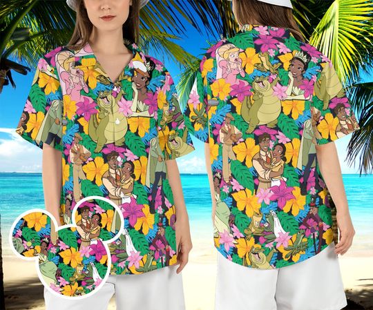 Princess and the Frog Hawaiian Shirt, Princess Tiana Tropical Hawaii Shirt, Animated Princess Frog Aloha Shirt