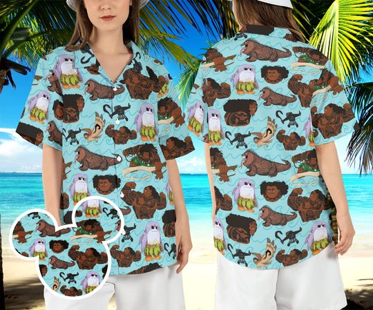 Maui Beach Hawaiian Shirt, Moana Movie Summer Hawaii Shirt, Theme Park Aloha Shirt, Maui Mens Short Sleeve Shirt