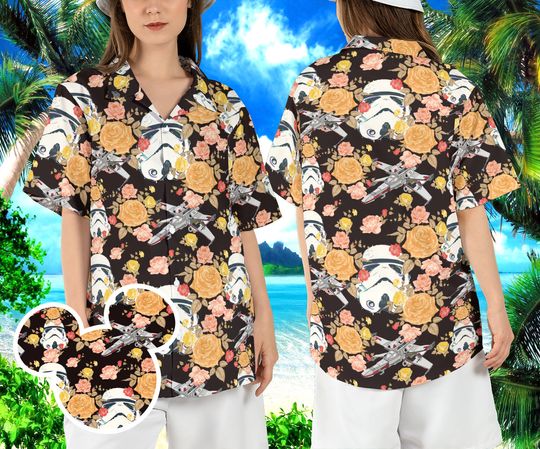 Star Wars Stormtrooper Roses Hawaiian Shirt, Star Wars Spaceships Hawaii Shirt, Galaxys Edge Summer Aloha Shirt