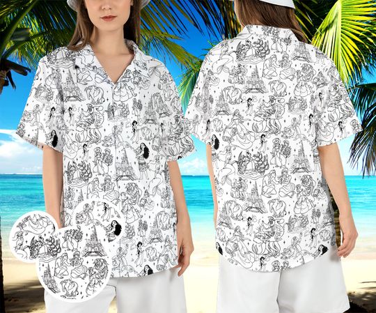 Disneyland Characters Sketch Hawaiian Shirt, Disneyworld Animated Hawaii Shirt