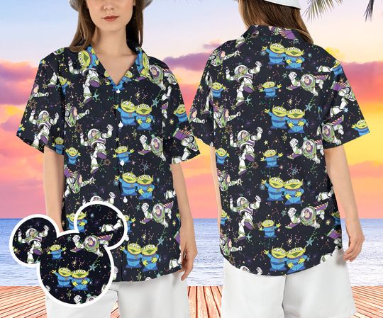 Buzz Lightyear Aliens Hawaiian Shirt, Toy Story Movie Hawaii Shirt, Toy and Friend Beach Aloha Shirt