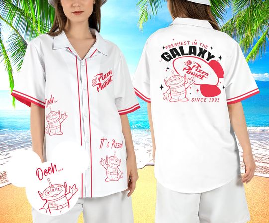 Alien Pizza Planet Hawaiian Shirt, Toy Story Hawaii Shirt, Disneyland Pixar Aloha Shirt, Pizza Lover Button Up Shirt