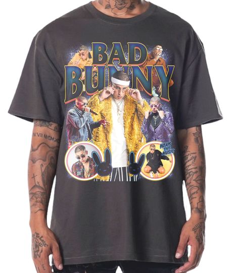 Bad Bunny "Trap Bunny" Vintage Acid Wash Heavy Weight Street Style,