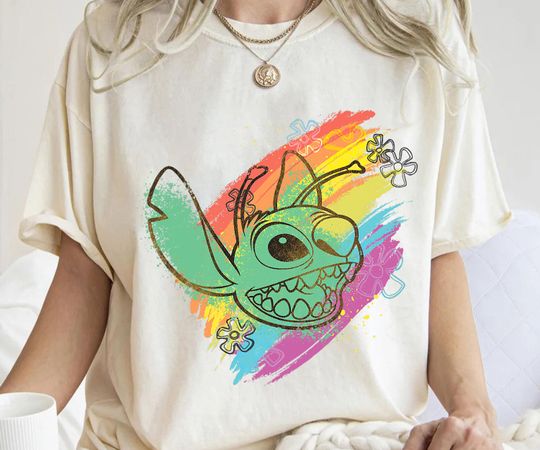 Disney Stitch Rainbow Brushstrokes T-Shirt, Stich Ohana Pride Shirt, LGBT Family Trip