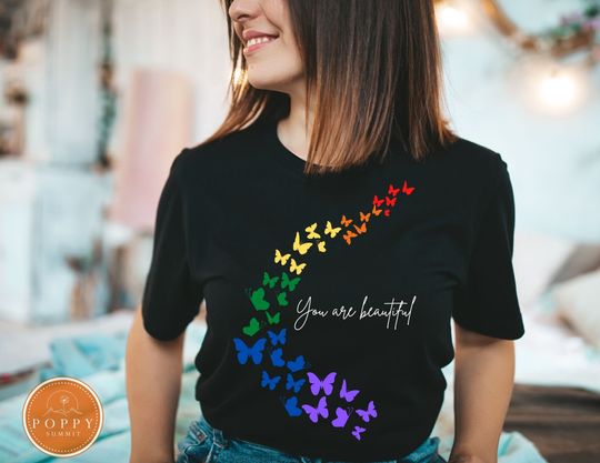 Rainbow Butterfly Pride Shirt, Rainbow Colored Butterflies Shirt, LGBTQ Butterfly