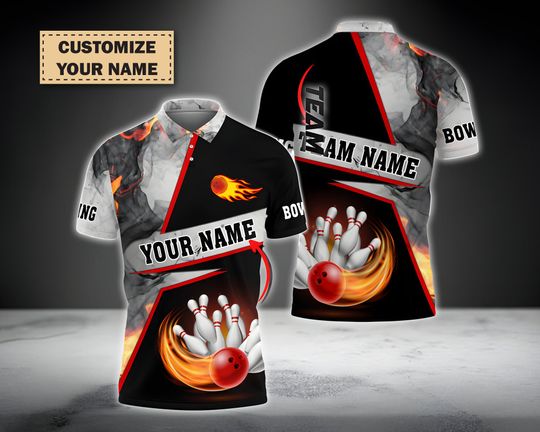Custom 3D Bowling Flame Grey Smoke Pattern Shirt, Sport Team Shirt, Gift For Him