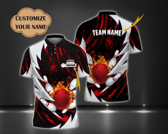 Custom 3D Bowling And Pins Fire Shirt, Sport Team Shirt, Gift For Him