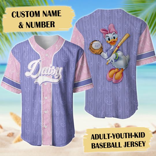 Girl Duck Patterns Purple Pink Baseball Jersey, Duck Baseball Jersey, Cartoon Movie Jersey Shirt