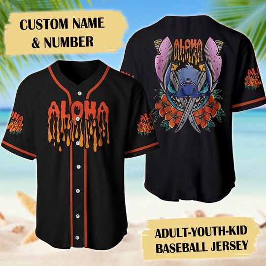 Aloha Blue Dog Horror Baseball Jersey, Horror Movie Sport Jersey, Cartoon Jersey Shirt