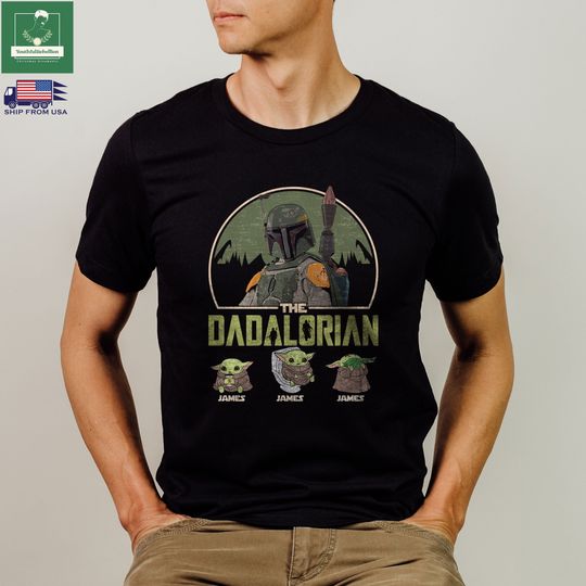 Retro Dadalorian with Kids Name Shirt, Star Wars Fathers Day T-shirt, Mandalorian Baby Yoda