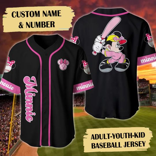 Animated Pink Mouse Baseball Player Baseball Jersey, Cute Mouse Playing Baseball Jersey