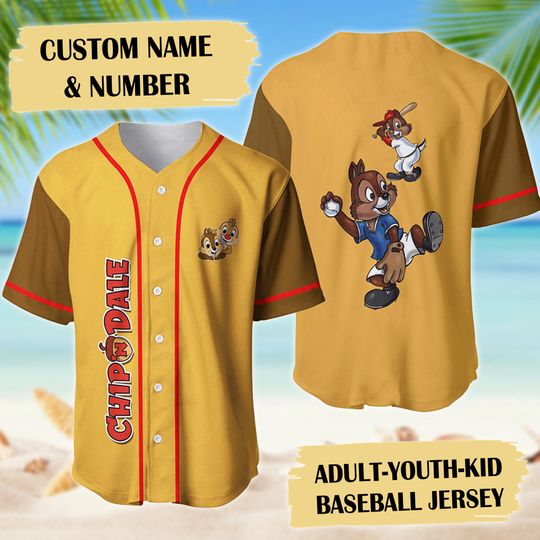 Squirrel Play Sport Graphic Yellow Brown Baseball Jersey, Squirrel Jersey