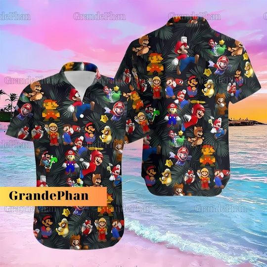 Super Mario Character Hawaiian Shirt, Mario Hawaiian Shirt