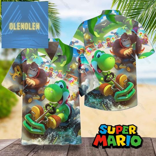 Super Mario Hawaiian Shirt, Super Mario Character Button