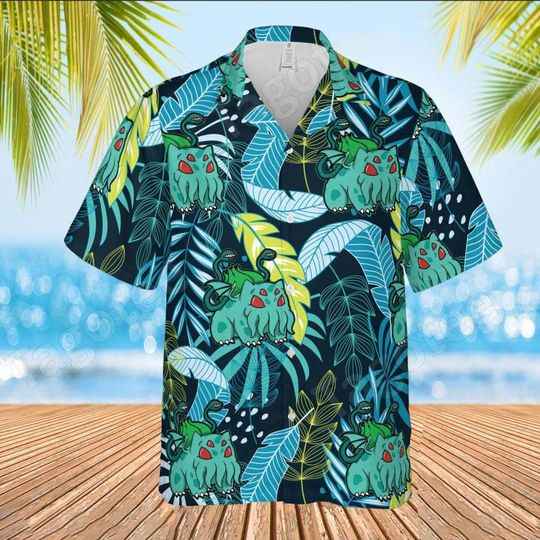 Bulbasaur Pattern Hawaiian Shirt, Bulbasaur Tropical Birthday
