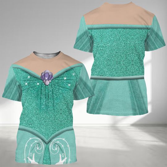 Green Inspired The Little Princess Evening Costume 3D Shirt, Princess Mermaid Cosplay Women Shirt