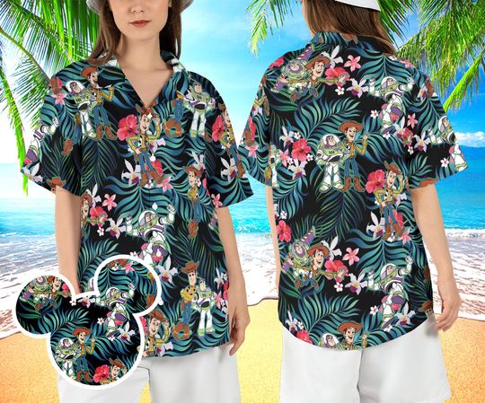 Buzz Lightyear Woody Beach Hawaiian Shirt, Toy Story Friends Hawaii Shirt, Pixar Characters Tropical Aloha Shirt