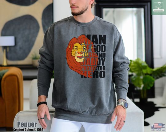 Man Of God Husband Daddy Protector Hero Comfort Colors Sweatshirt, Lion King Husband Sweater