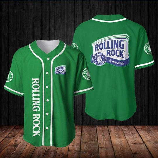 Green Rolling Rock Beer Baseball Jersey, Rolling Jersey Shirt