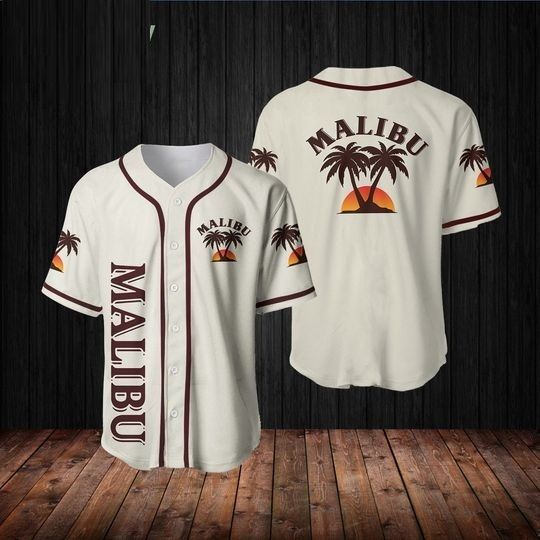 Beige Malibu Rum Baseball Jersey, Malibu Baseball Jersey Shirt