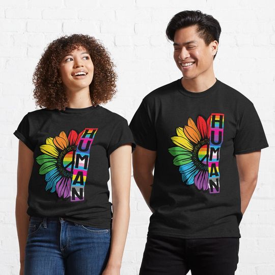 Pride allyship Human Sunflower LGBT Flag Gay Pride Month T-Shirt