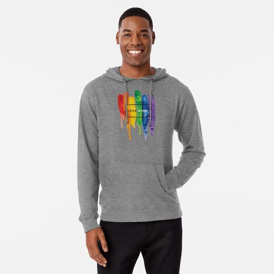 Watercolor LGBT Love Wins Rainbow Paint Typographic Lightweight Hoodie